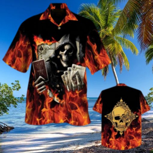 Golden Poker Skull Hawaiian Shirt