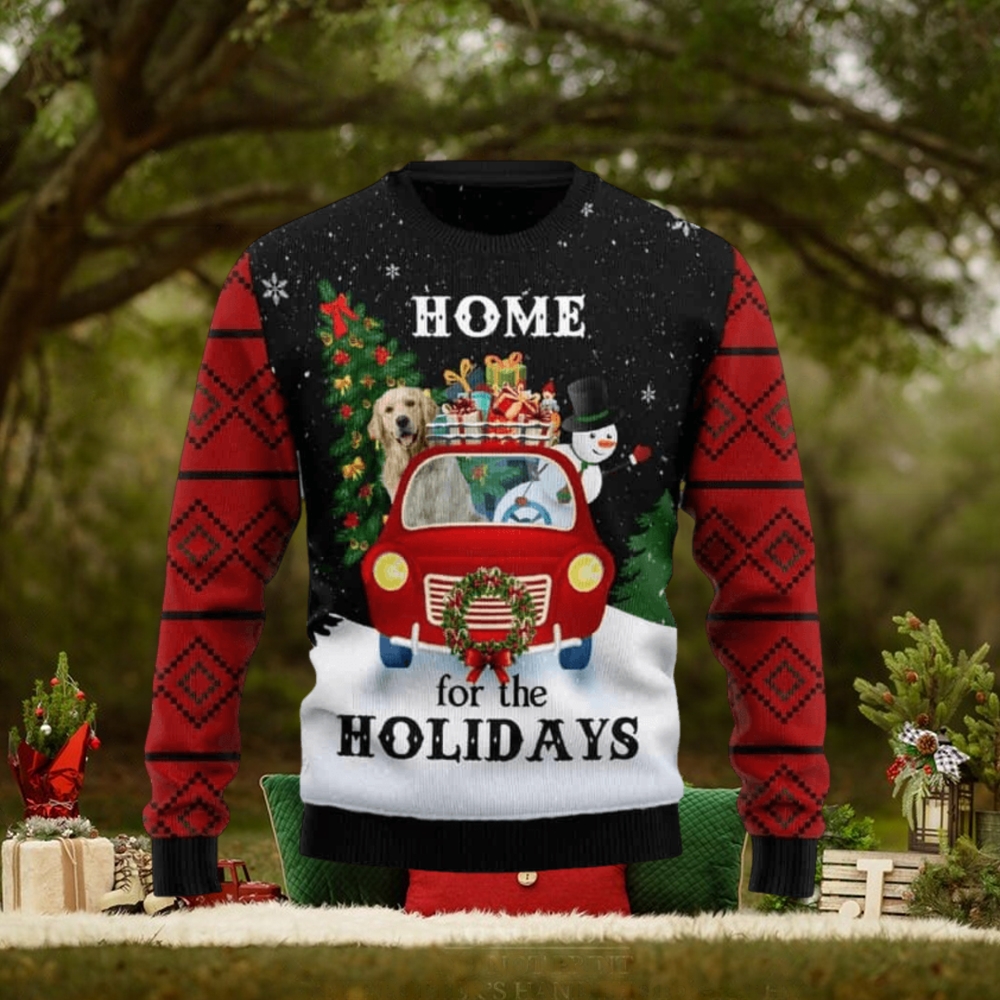 Golden Retriever And Snowman Home For The Holidays Ugly Christmas Sweater Golden Retriever And Snowman Home For The Holidays Ugly Christmas Sweater