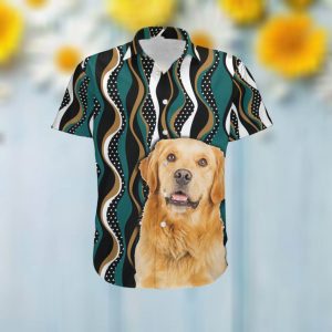 Golden Retriever Hawaiian Aloha Tropical Floral Women Beach Button Up Shirt For Dog Owners And Lovers On Summer Vacation