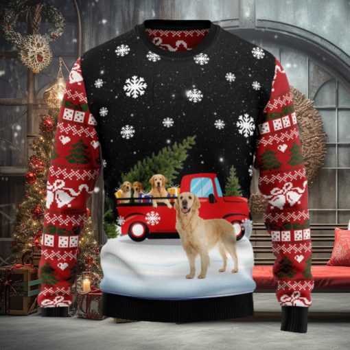 Golden Retriever Red Truck Ugly Christmas Sweater Thankgiving Gift Men Women