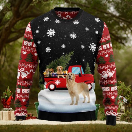 Golden Retriever Red Truck Ugly Christmas Sweater Thankgiving Gift Men Women