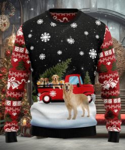 Golden Retriever Red Truck Ugly Christmas Sweater