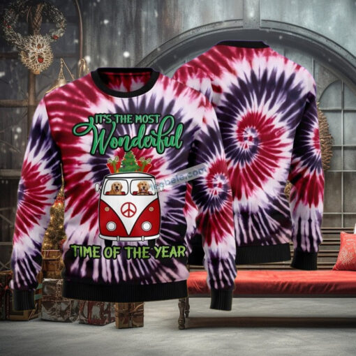 Golden Retriever Tie Dye Purple Ugly Xmas Sweater Party