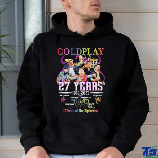 Goldplay 27 years 1996 2023 music of the spheres signatures hoodie, sweater, longsleeve, shirt v-neck, t-shirt