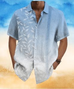 Gradient Style Leaf Print Men s Casual Short Sleeve Hawaiian Shirt Men s Shirt For Summer Vacation Resort Tops For Men Gift For Men