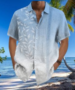 Gradient Style Leaf Print Men s Casual Short Sleeve Hawaiian Shirt Men s Shirt For Summer Vacation Resort Tops For Men Gift For Men