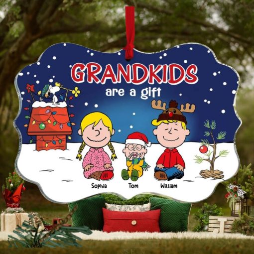 Grandkids Are A Gift, Gift For Family, Personalized Acrylic Ornament, Cartoon Kids Ornament, Christmas Gift