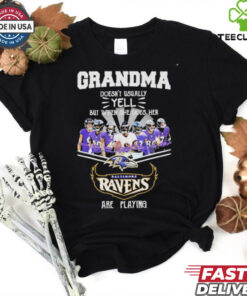 Grandma Doesn't Usually Yell But When She Does Her Baltimore Ravens Are Playing Unisex T-Shirt, featuring a fun and humorous design that showcases a grandma's passion for the Ravens. Perfect for fans who want to show off their love for the team with a lighthearted and spirited message!