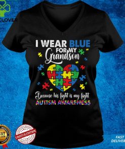 Grandma Grandpa I Wear Blue For My Grandson Autism Awareness T Shirt