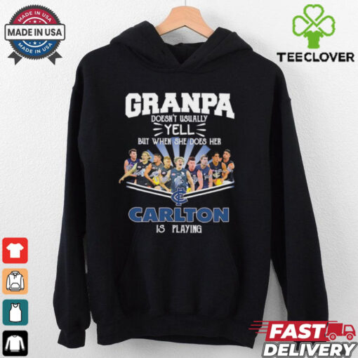 Granpa doesn’t usually yell but when she does her Carlton FC is playing shirt