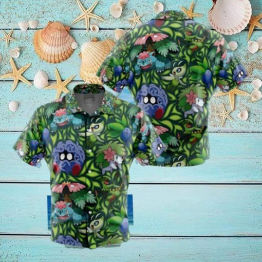 Grass Type Pokemon Pokemon Button Up Anime Hawaiian Shirt