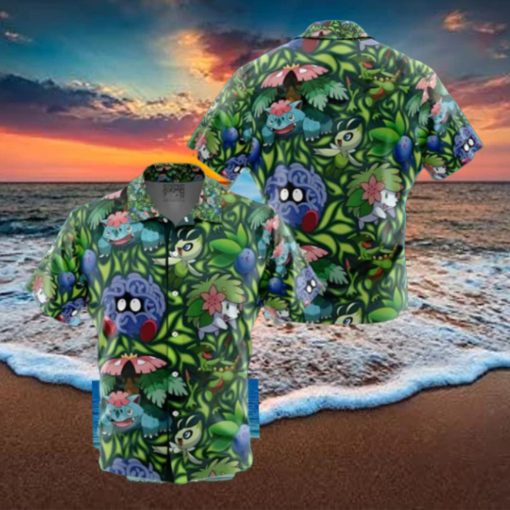 Grass Type Pokemon Pokemon Button Up Anime Hawaiian Shirt