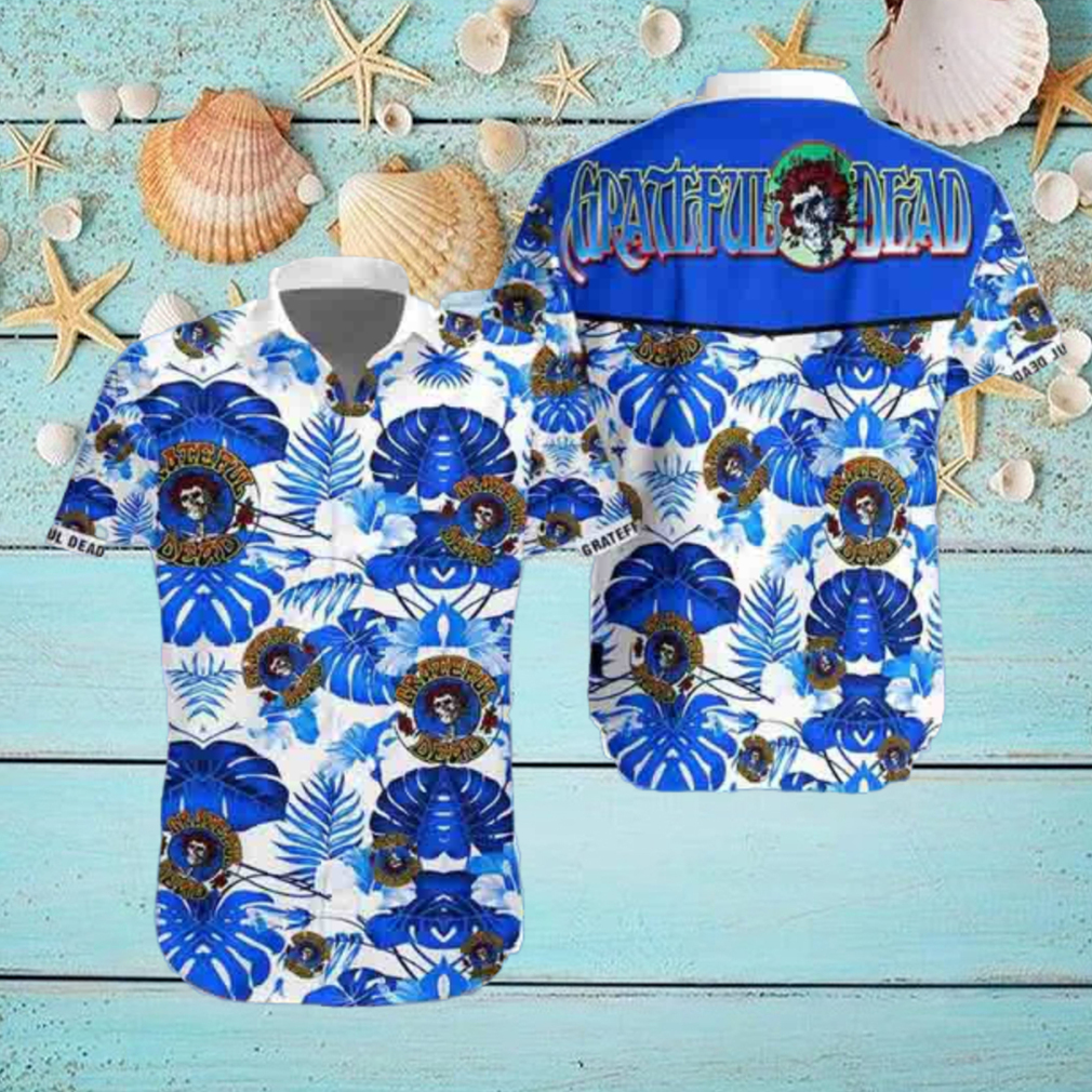 Grateful Dead Hibiscus Tropical Blue White 2024 Trendy Hawaiian Shirt Grateful Dead Hibiscus Tropical Blue White 2024 Trendy Hawaiian Shirt