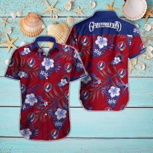Grateful Dead Hibiscus Tropical Skull Blue Red 2024 Trendy Hawaiian Shirt