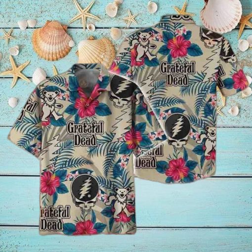 Grateful Dead Logo With Flower And Leaves Pattern 2024 Trendy Hawaiian Shirt