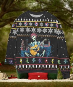 Grateful Dead Skeleton Playing Guitar Christmas Gift Xmas For Christmas Gifts Ugly Christmas Holiday Sweater