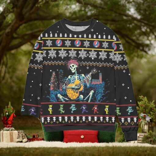 Grateful Dead Skeleton Playing Guitar Christmas Gift Xmas For Christmas Gifts Ugly Christmas Holiday Sweater