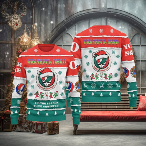Grateful Dead Tis The Season To Be Grateful Christmas Custom Name Number Ugly Christmas Sweater Gift For Men And Women