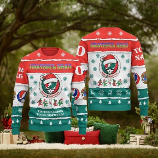 Grateful Dead Tis The Season To Be Grateful Christmas Custom Name Number Ugly Christmas Sweater Gift For Men And Women