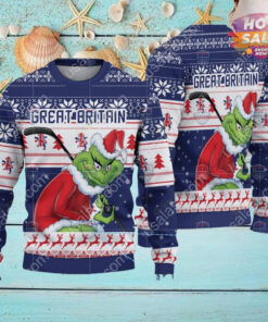 Great Britain Ice Hockey Team Grinch Hockey Stick Ugly Christmas Sweater