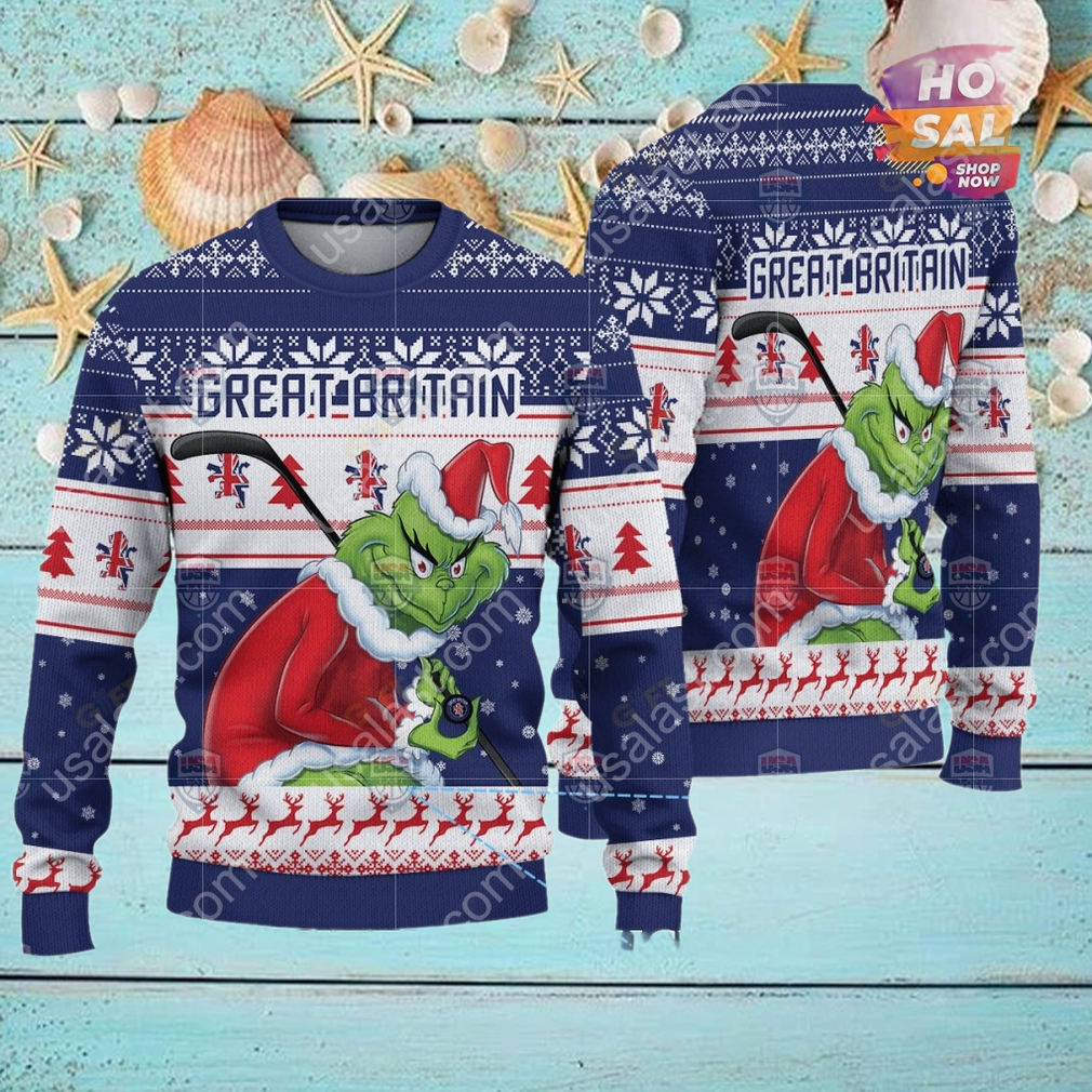 Great Britain Ice Hockey Team Grinch Hockey Stick Ugly Christmas Sweater Great Britain Ice Hockey Team Grinch Hockey Stick Ugly Christmas Sweater