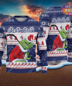 Great Britain Ice Hockey Team Grinch Hockey Stick Ugly Christmas Sweater
