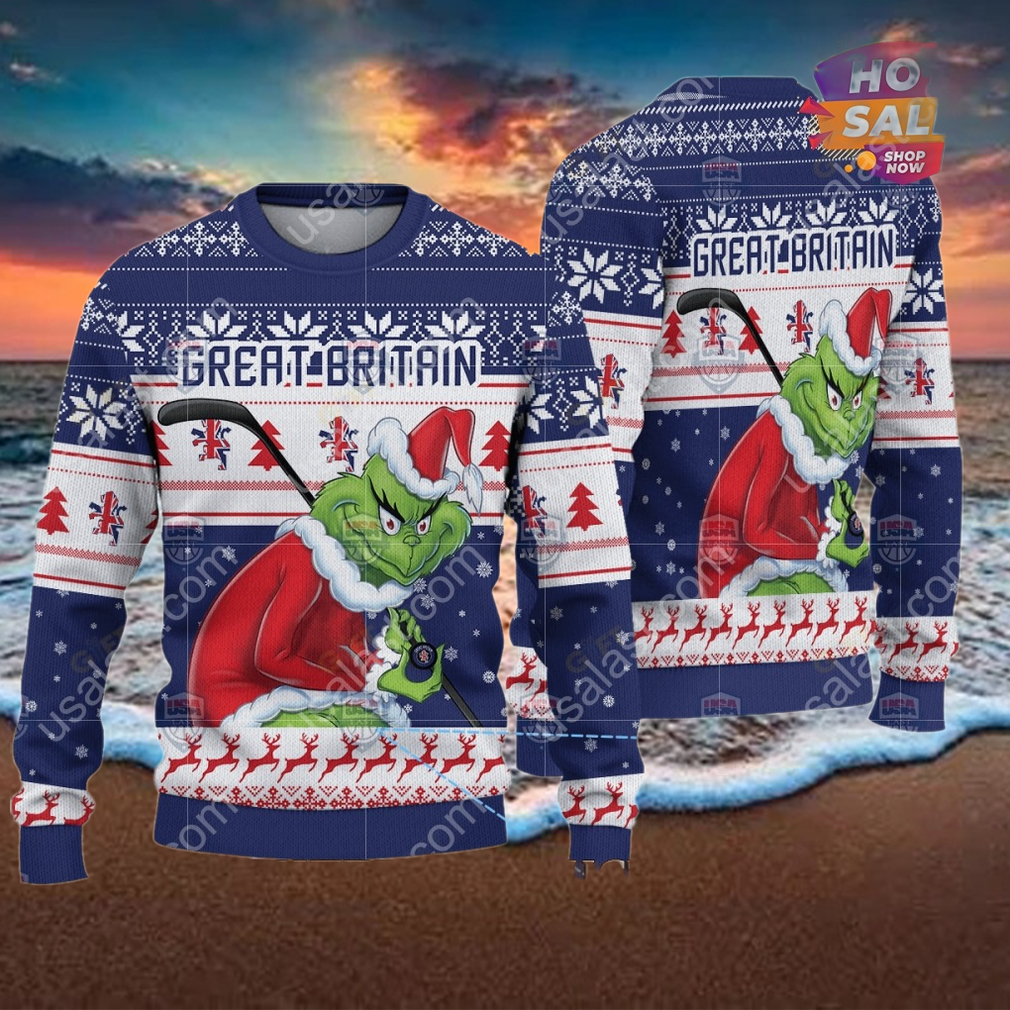 Great Britain Ice Hockey Team Grinch Hockey Stick Ugly Christmas Sweater Great Britain Ice Hockey Team Grinch Hockey Stick Ugly Christmas Sweater