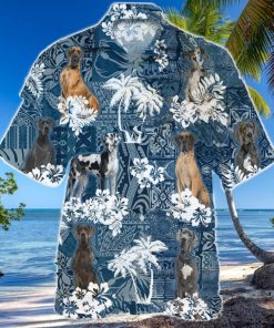 Great Dane In Tropical Plants Pattern Blue And White Hawaiian Shirt Best Gift For Dog Lover