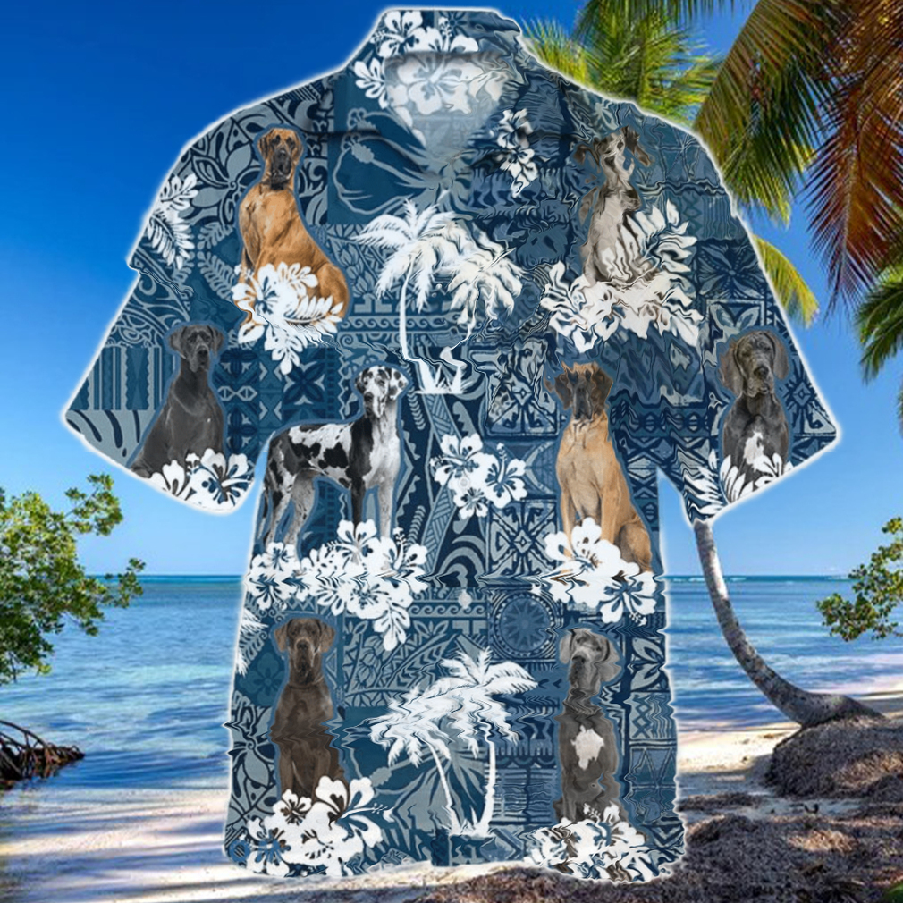 Great Dane In Tropical Plants Pattern Blue And White Hawaiian Shirt Best Gift For Dog Lover Great Dane In Tropical Plants Pattern Blue And White Hawaiian Shirt Best Gift For Dog Lover
