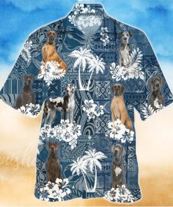 Great Dane In Tropical Plants Pattern Blue And White Hawaiian Shirt Best Gift For Dog Lover