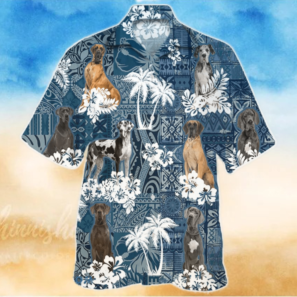 Great Dane In Tropical Plants Pattern Blue And White Hawaiian Shirt Best Gift For Dog Lover Great Dane In Tropical Plants Pattern Blue And White Hawaiian Shirt Best Gift For Dog Lover