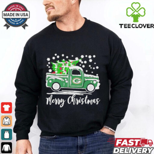 Green Bay Packers Car Carrying Christmas Tree Merry Christmas shirt