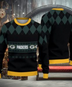 Green Bay Packers Christmas Caro Pattern Knitted Ugly Christmas Sweater AOP Gift For Men And Women