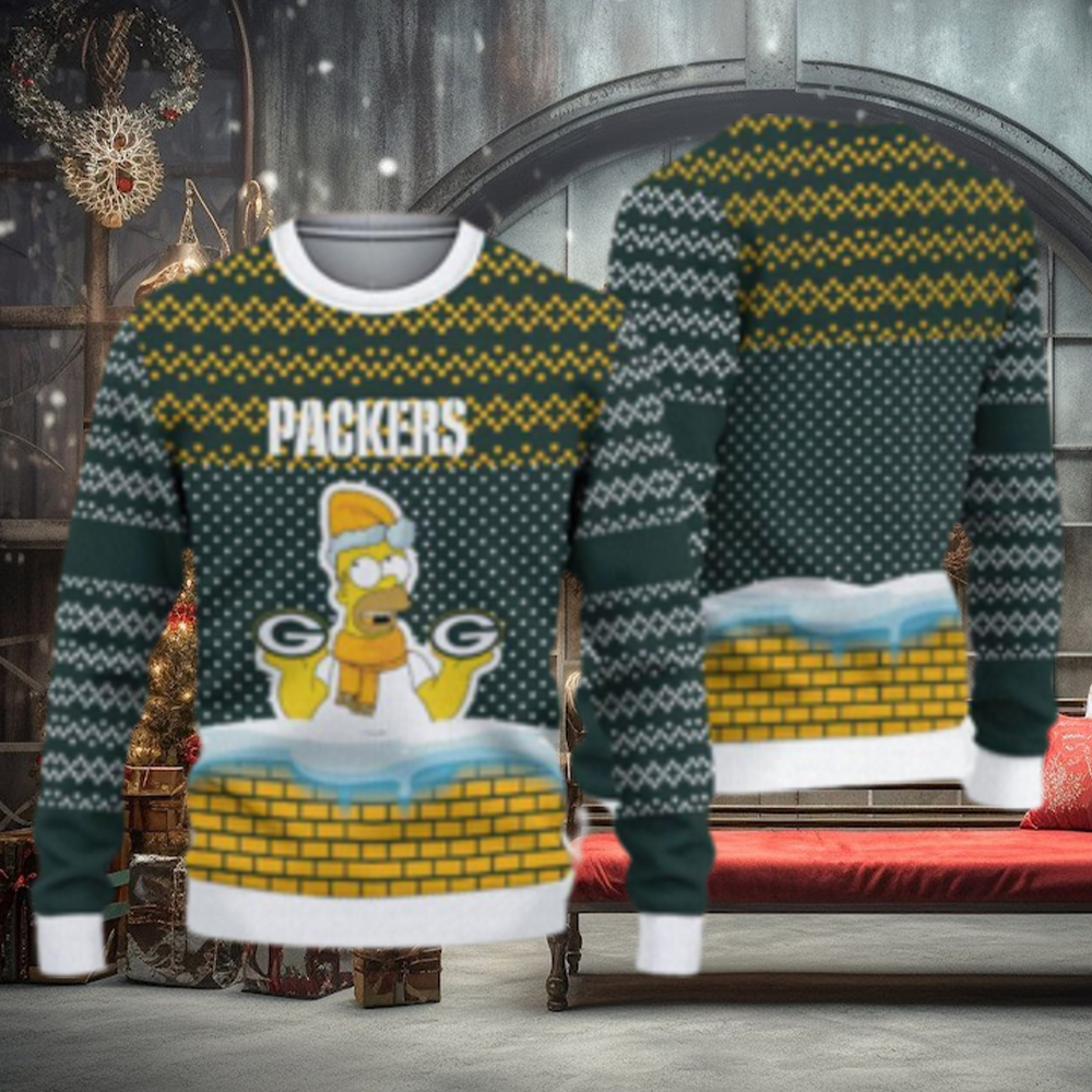 Green Bay Packers Christmas Simpson Knitted Ugly Christmas Sweater AOP Gift  For Men And Women