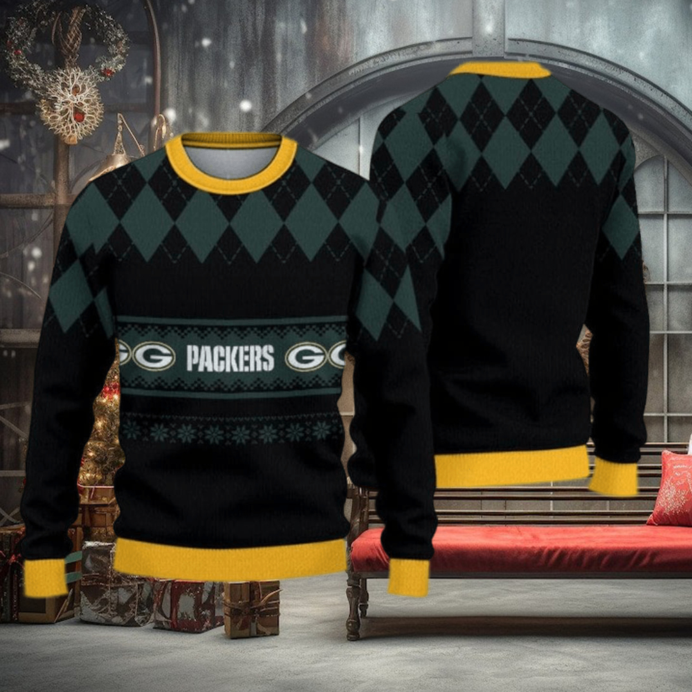 Green Bay Packers Diamond Pattern Ugly Christmas Sweater 3D Gift