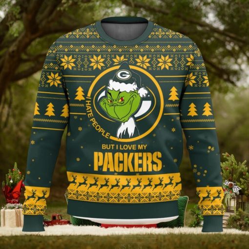 Green Bay Packers Grinch I Hate People But I Love Ugly Christmas Sweater New Trending Christmas Sweater Gift