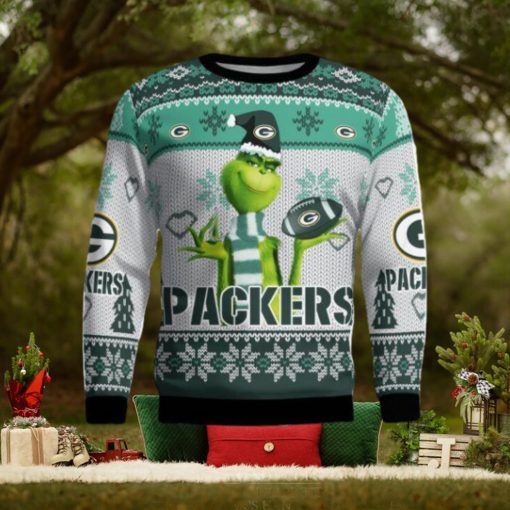 Green Bay Packers Grinch Snowflake Pattern Ugly Sweater Christmas