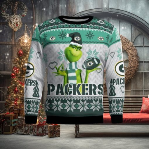 Green Bay Packers Grinch Snowflake Pattern Ugly Sweater Christmas