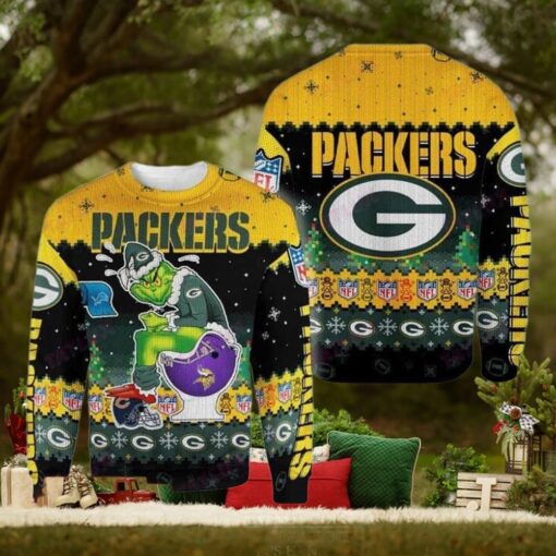 Green Bay Packers Grinch Toilet 3D Holiday 2024 For Christmas Gifts 3D Printed Ugly Christmas Sweater