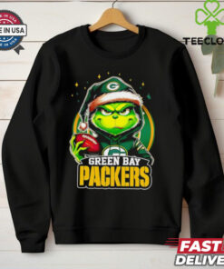 Green Bay Packers Grinch wearing Santa hat Christmas 2024 shirt