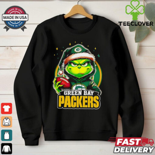 Green Bay Packers Grinch wearing Santa hat Christmas 2024 shirt