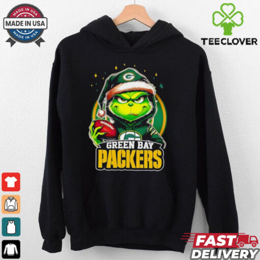 Green Bay Packers Grinch wearing Santa hat Christmas 2024 shirt