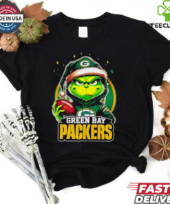 Green Bay Packers Grinch wearing Santa hat Christmas 2024 shirt