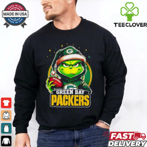 Green Bay Packers Grinch wearing Santa hat Christmas 2024 shirt