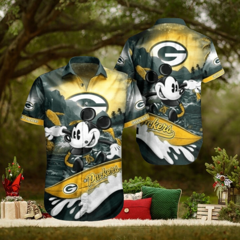 Green Bay Packers Hawaiian Shirt Mickey Graphic 3D Printed Gift Green Bay Packers Hawaiian Shirt Mickey Graphic 3D Printed Gift