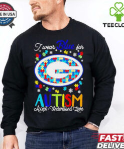 Green Bay Packers I wear blue for Autism accept understand love shirt