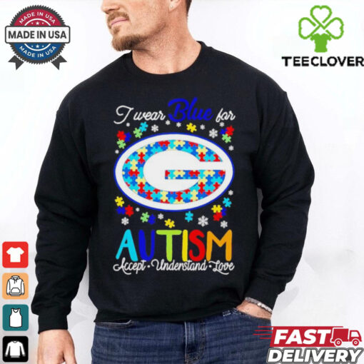 Green Bay Packers I wear blue for Autism accept understand love shirt