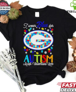 Green Bay Packers I wear blue for Autism accept understand love shirt