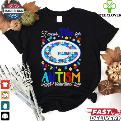 Green Bay Packers I wear blue for Autism accept understand love shirt