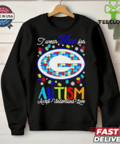 Green Bay Packers I wear blue for Autism accept understand love shirt